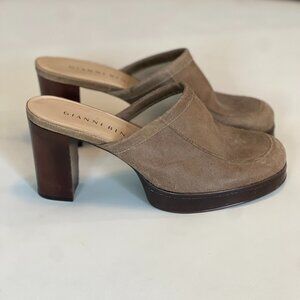 Gianni Bini Bono Chic Boho Brown Leather Platform Mules Size 9